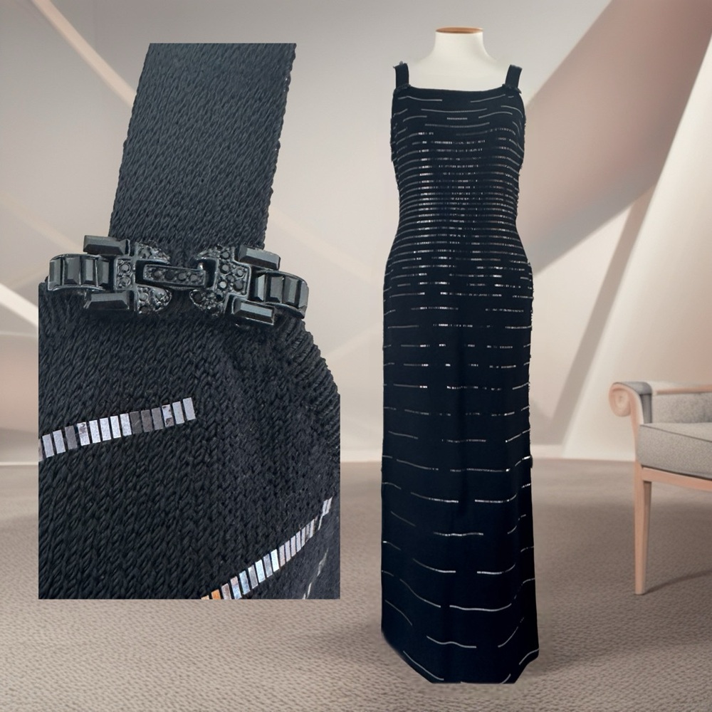 St. John Black Pleated Sheath Maxi Dress for Cocktail. NWT